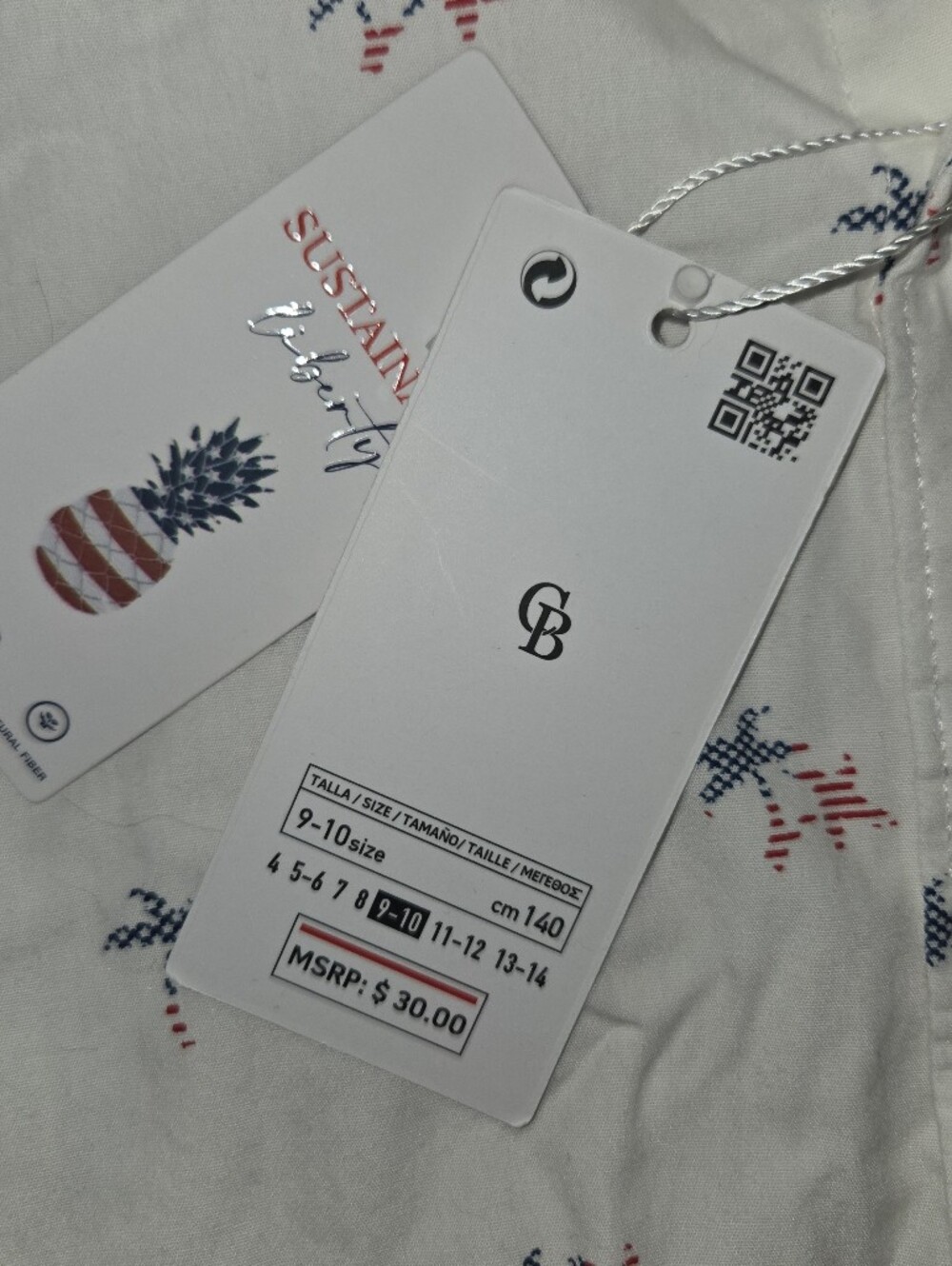 Cactus White Short-Sleeve Button-Down Shirt with Red & Blue Star Print - Picture 5 of 7